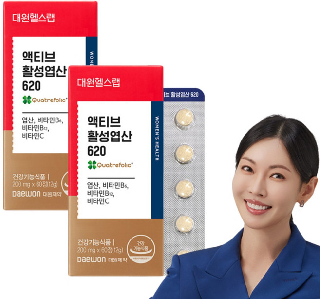 대원제약 대원헬스 액티브 활성엽산 620 (소비기한 2026-07-29), 2개, 60정