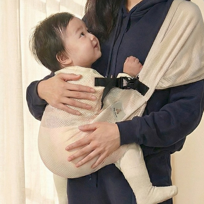 꿀잠 포켓 사이드 힙시트 아기띠 휴대용 초경량 포대기 메쉬, 블랙