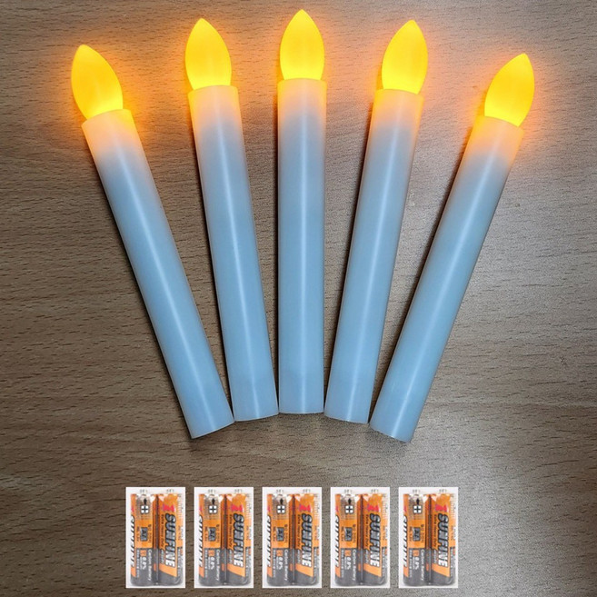 원터치 LED 촛불 5개 + 건전지 10개 세트, LED촛불5개+건전지10개세트