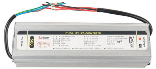 방수 SMPS 12V 24V 30W 60W 100W 150W 200W 300W 400W 500W 600W KC LED 안정기 파워서플라이 JMDISPLAY, 12V 500W, 1개