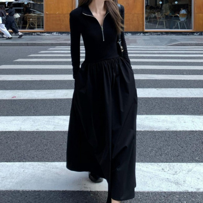 데일리룩 가을 원피스 패션 프랑스식 원피스 슬림핏 니트원피스