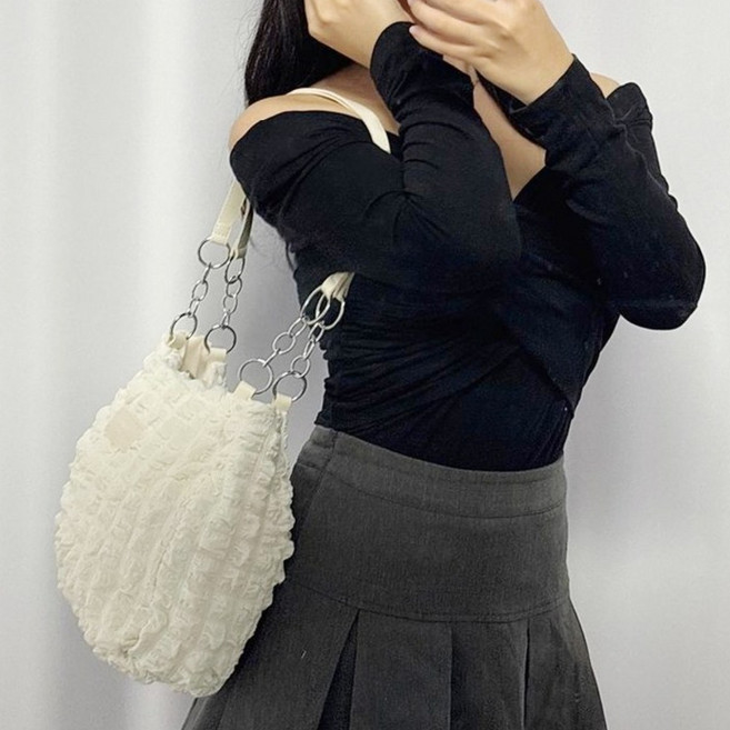 [메리샵]엠보 토트진주 체인 팝콘백