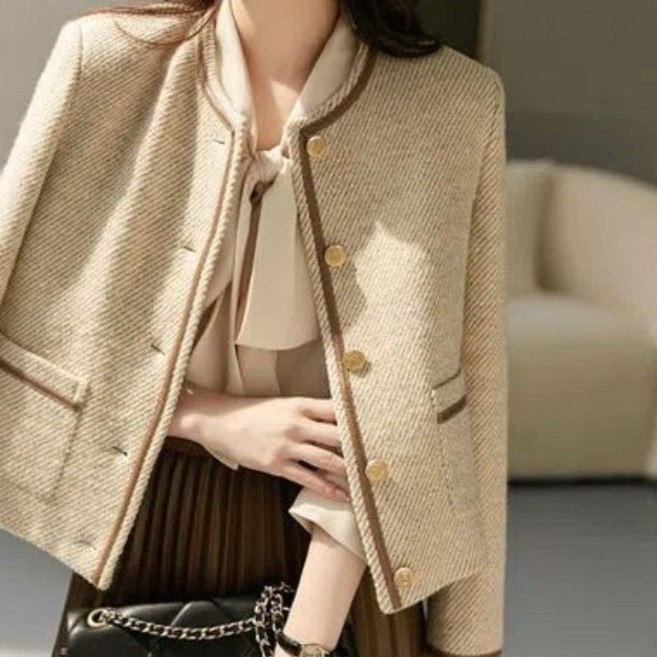 패션고리 여성 라운드넥 고급 슬림핏 트위드 자켓 H59