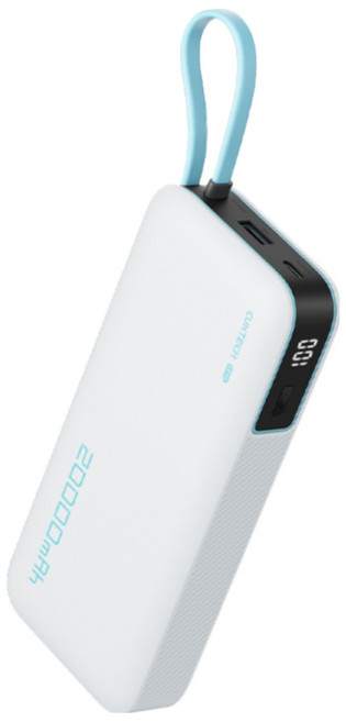 CUKTECH 쿡테크 55W 대용량 20000mAh 일체형 보조배터리 고속 충전 보조배터리 삼성 45W 보조배터리/전력 표시/여행용 기내반입, 흰색