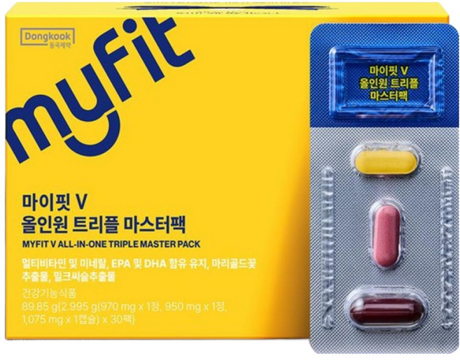 동국제약 마이핏 올인원 트리플 마스터팩 멀티비타민 및 미네랄+밀크씨슬추출물+루테인+rTG오메가3, 2개, 30회분