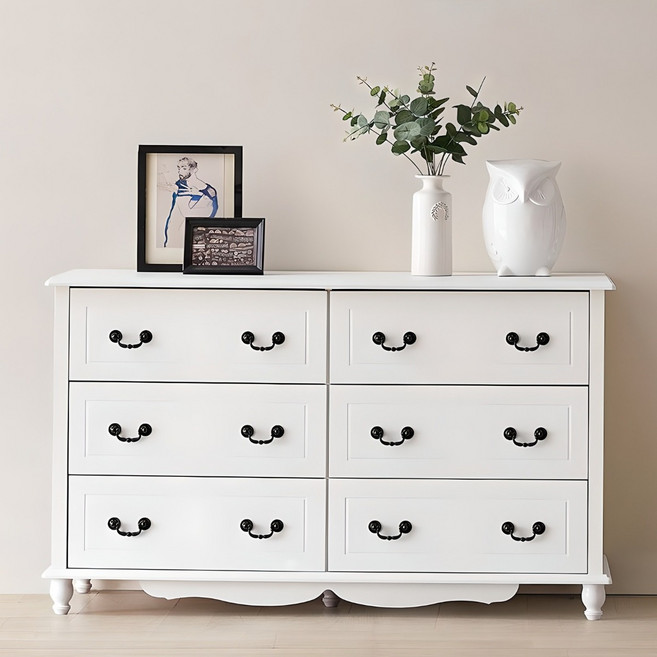 동서가구 올리브 1200 3단 와이드서랍장 DF630221, 화이트, 6단