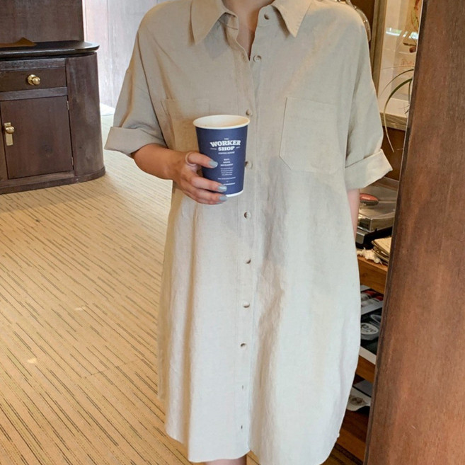 다이나토리 반팔 셔츠 미니 원피스 2color