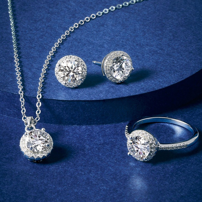 [남주정품/GRA인증/엑설런트컷팅] 모이사나이트 다이아 원형레이어드 라인 귀걸이 목걸이 반지 풀 세트