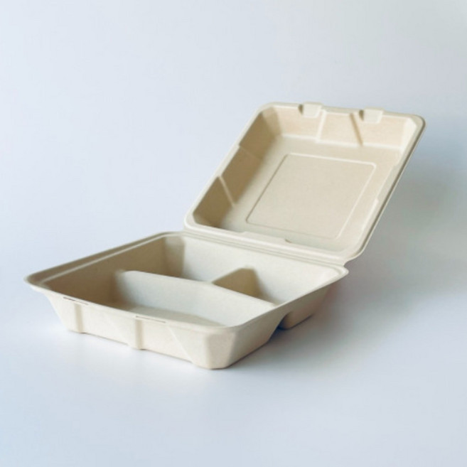 씨케이라이브 친환경 펄프 일체형 뚜껑 원칸 3칸 도시락용기, B-27, 1개, 50개