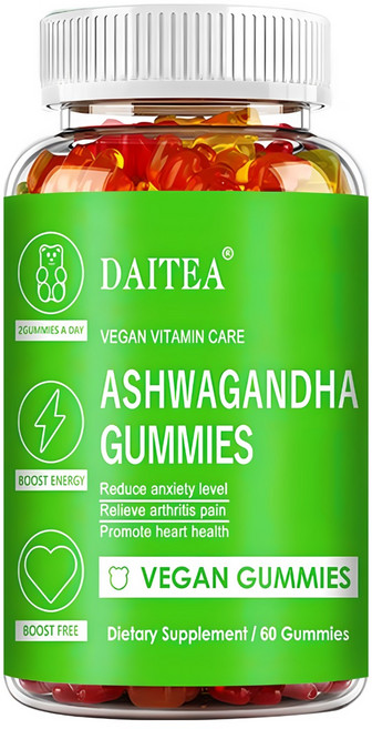 Ashwagandha Gummies - 스트레스와 불안 완화 심장 건강 증진 관절염 통증 감소 면역력 및 에너지 강화 호르몬 균형 지원, 1개, 60정
