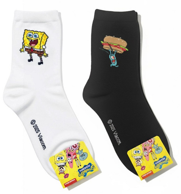 국내 생산 정품 스폰지밥 캐릭터 장목 여성 양말 세트