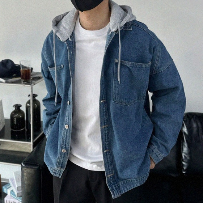 뉴에스지 탈부착 후드 오버핏 청 캐주얼 남방 3color