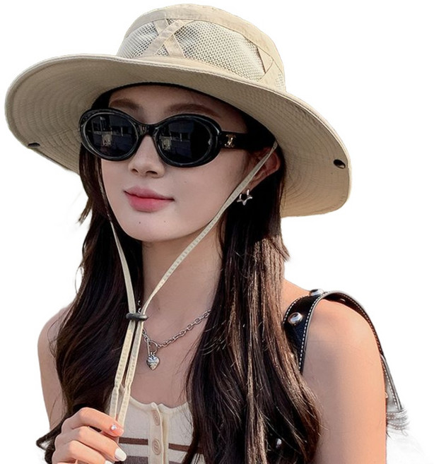 Norbei 남여공용 햇빛 자외선 차단 모자 낚시 캠핑 등산 벙거지모자 챙모자, 베이지