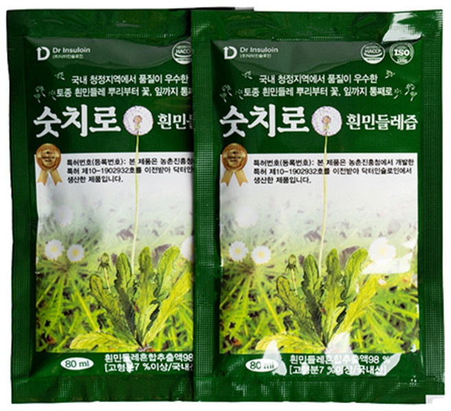 숫치로 흰민들레즙 국내최대 고함량 7%~80ml 100포 뿌리까지통째로 특허기술추출 위건강&간건강 1일1포해결 HACCP인증, 80ml, 1박스