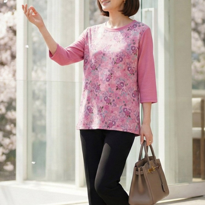 [엄마옷 로즈맘] 봄햇살7부꽃나염티셔츠