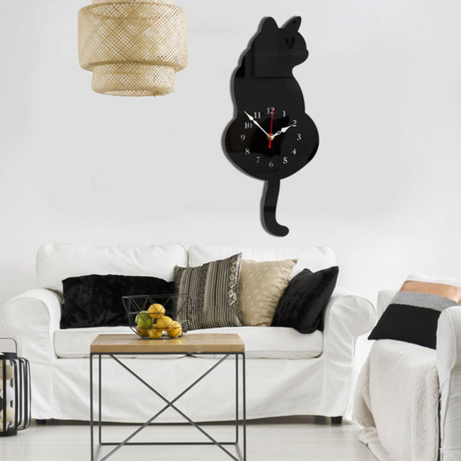 치트몰 꼬리가 살랑살랑 움직이는 고양이 벽시계, 블랙