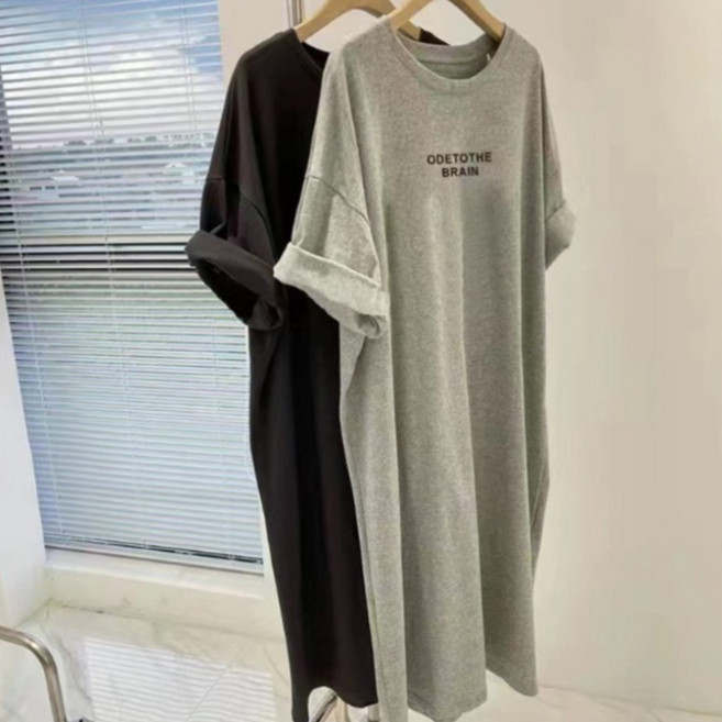 [1+1] 블랙 그레이 2장 66~88 여성 빅사이즈 원피스 홈웨어 롱 스판 반팔 임부복