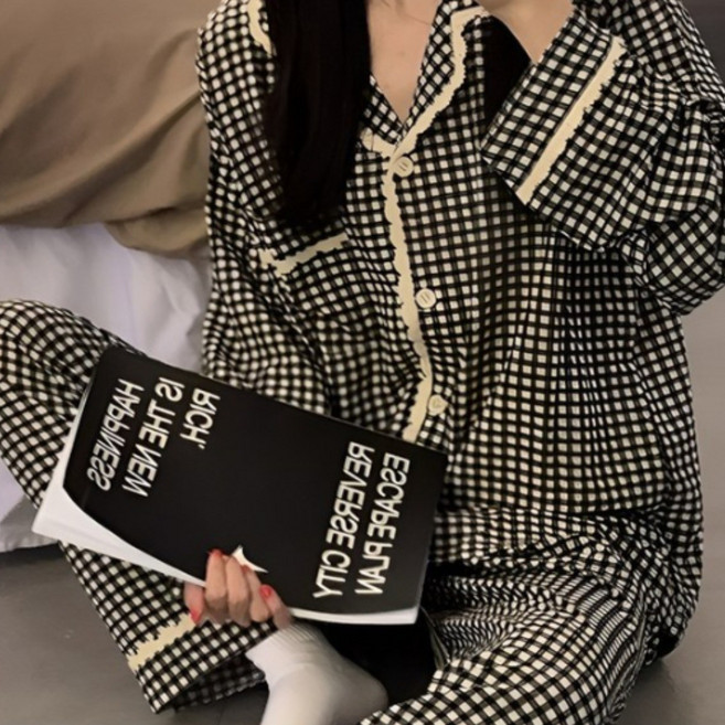 [블랑커브] 체크 파이핑 잠옷 세트