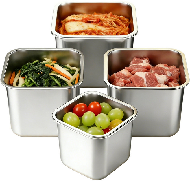 6위 - 다용도 스테인리스 대용량 밀폐용기 보온도시락 냉장고 반찬통, 900ML+1500ML+2200ML+3000ML