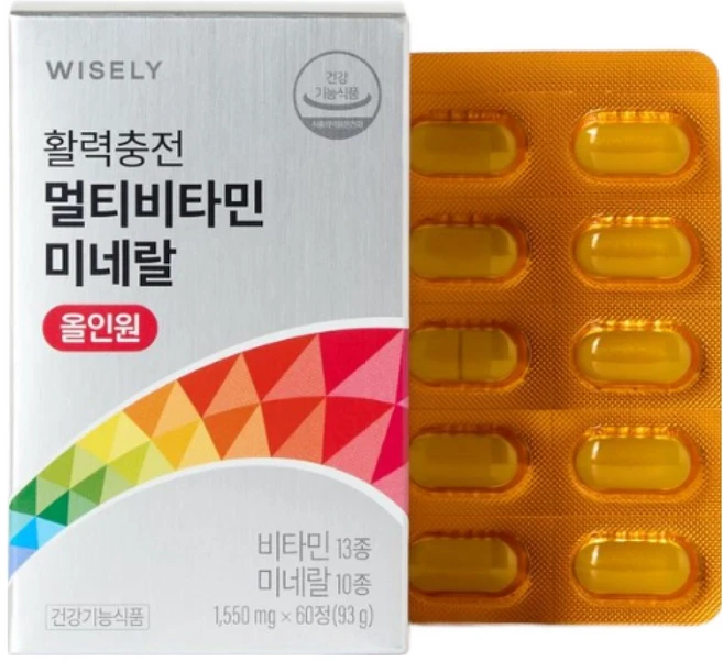 와이즐리 활력충전 멀티 비타민 미네랄 올인원, 1개, 60정 - 쿠팡