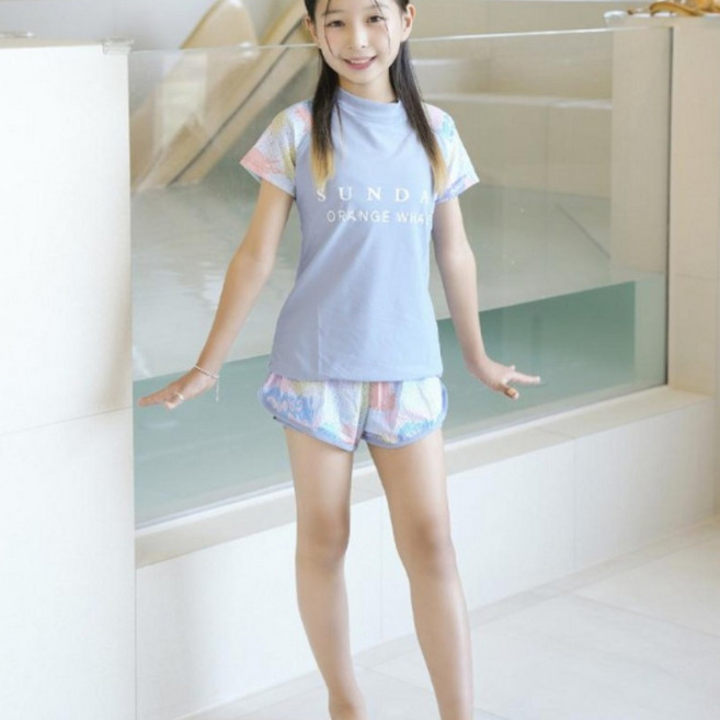 썬데이 주니어 초등 여아 성인 여자 투피스 래쉬가드 세트 실내 수영복 고학년 비치웨어