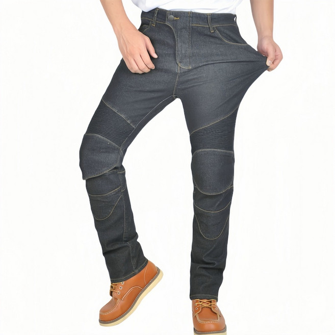 오토바이 라이딩 팬츠 스타일리시한 스트레이트 핏 청바지 신축성 있는 데님 소재로 제작되어 라이딩과 일상 착용 모두에 적합하며 탈부착 가능한 보호 장비가 포함되어 있습니다., Black