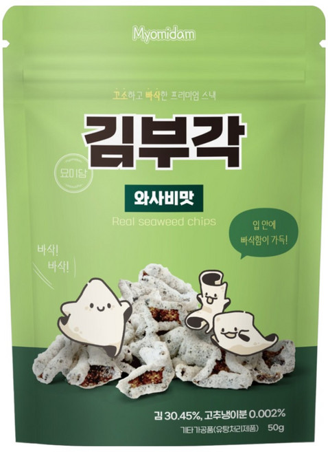 묘미담 바삭바삭 찹쌀 김부각 맥주안주 와사비맛, 4개, 50g
