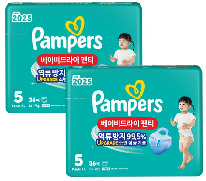 팸퍼스 베이비 드라이 아동공용 기저귀 팬티형, 5단계, 72매