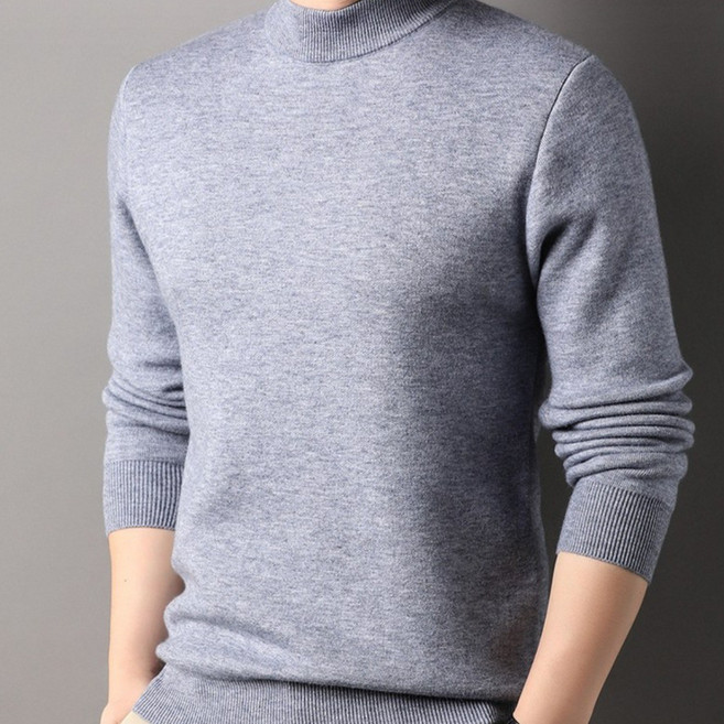 이즈리엘 남자 반목폴라 니트 고급 울 혼방 무지 부드러운 긴팔 니트