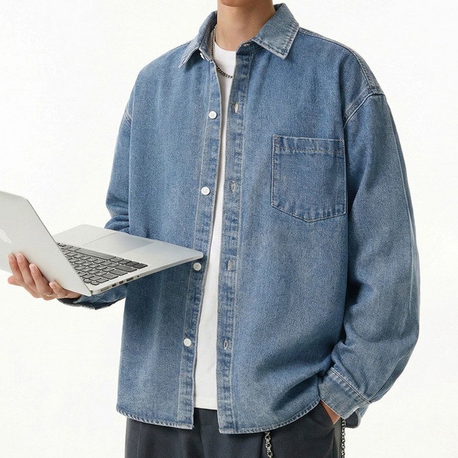 하울맨 남성 빅사이즈 워싱 데님 셔츠 빈티지 생지 긴팔 청남방