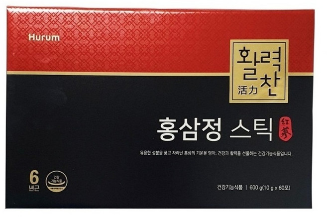 휴럼 활력찬 홍삼정 스틱 10g x 60포 x 5세트 쇼핑백 포함 코스트코 선물세트, 5박스, 600g