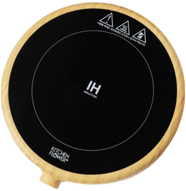 [인포벨 홈쇼핑]키친플라워 원형 우드인덕션 렌지 2000W 고강도 1구 전기레인지 후라이팬 증정, 일반형, KF-1021D