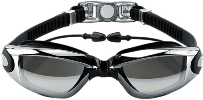 귀마개일체형 클리어뷰 와이드HD 미러 수경, 1개, 실버블랙