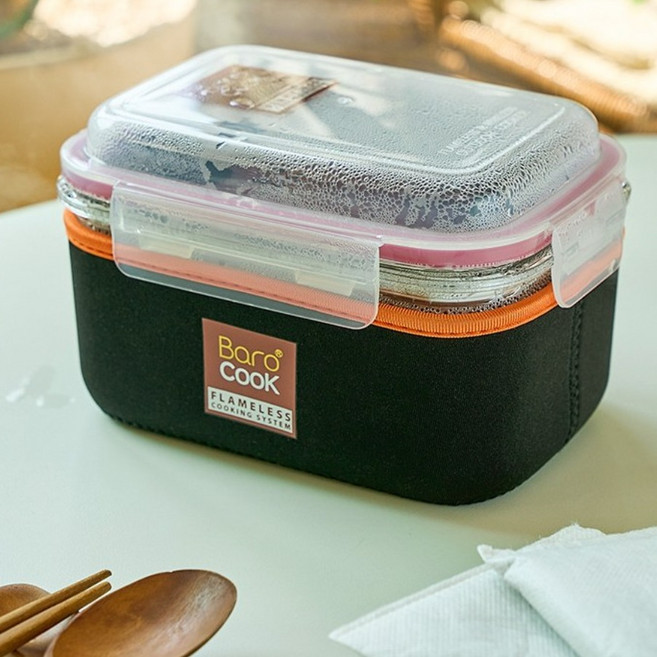 Barocook 다목적 사각용기 850ml 투명 170 x 110 x 110 mm 네오플렌커버 발열팩 50g, 혼합색상, 1개