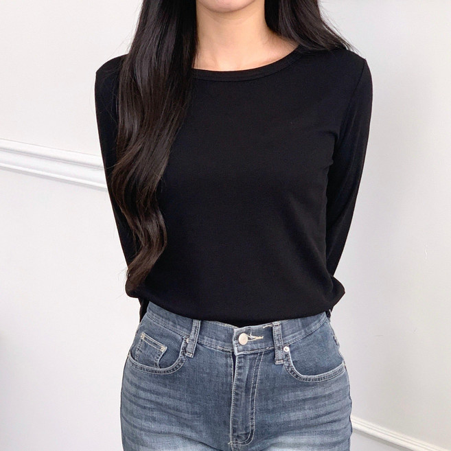 풀루스 여성용 보트넥 부드러운 데일리 골지 긴팔 티셔츠