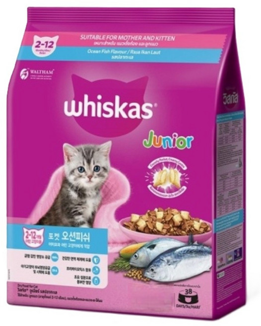 위스카스 주니어 오션피쉬 우유 건식사료, 참치, 1.1kg, 3개