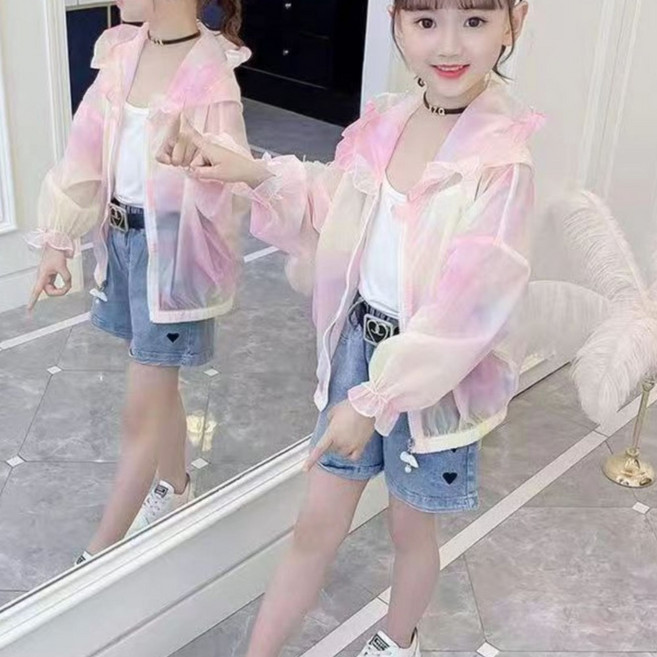 ZLVZ 여아 여름 시스루 후드 집업 자켓 그라데이션 컬러 자외선차단 통기성 얇은 바람막이 BC20037