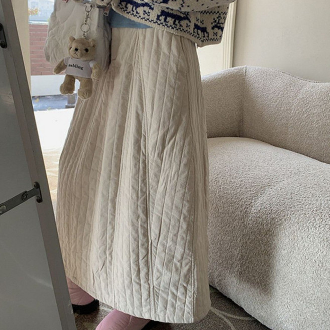 COSYEVNO 여성 패딩 스커트 겨울 빅 사이즈 루즈핏 스타일리쉬한 스트라이프 보온 데일리 롱 스커트 CXJbsmq-08