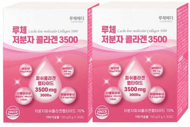 루체 저분자 피쉬 콜라겐 3500 펩타이드 비오틴 히알루론산 비타민C 엘라스틴 150g (5g x 30포), 5g, 60개