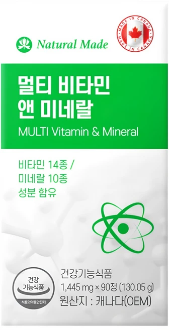 네츄럴메이드 멀티비타민앤미네랄 90정(3개월분) 비타민14종 미네랄10종 캐나다직수입 무첨가 NON-GMO, 90정, 1개 - 쿠팡
