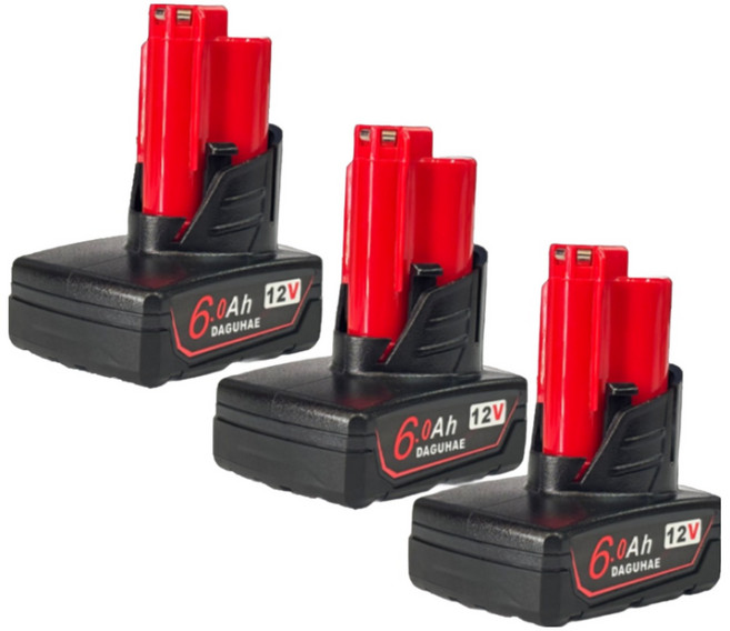 DAGUHAE 호환 밀워키 배터리 M12 12V KC인증 국내당일 발송 A/S보증 12V 6.0Ah 6000mAh, 3개