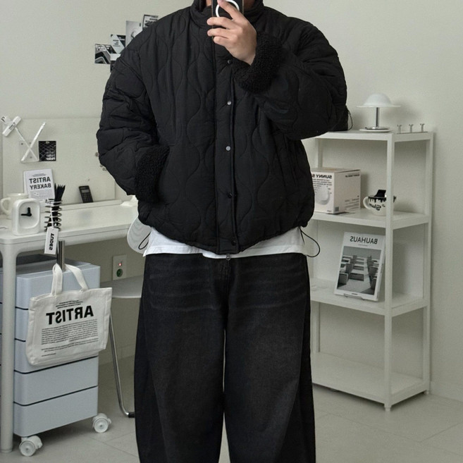 르위 오버핏 양털 항아리 숏패딩 스트링 빅사이즈 깔깔이점퍼