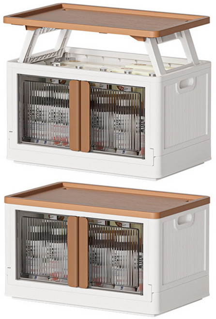 차밍몰 캠핑용 높이조절 테이블 폴딩박스, 특대 양문형 95L, 그레이+아이보리, 1개