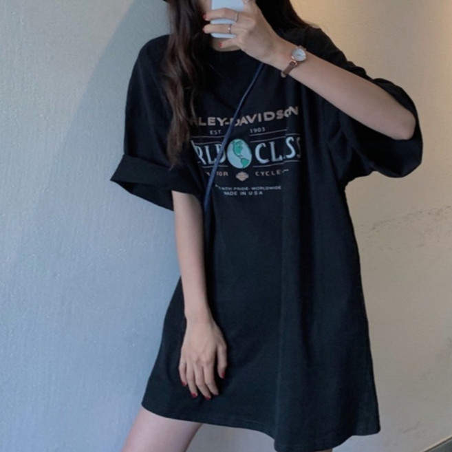 夏日女款寬鬆純棉長款短袖T恤 特大版舒適百搭