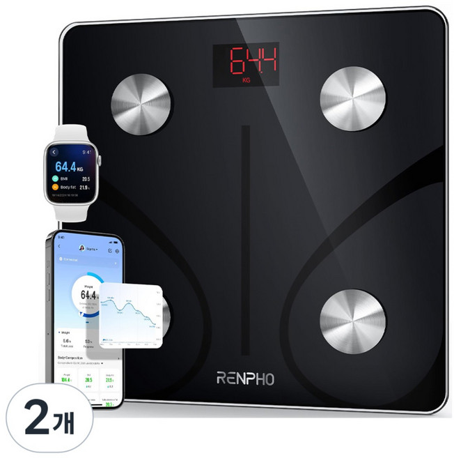 <RENPHO 한국본사> 렌포 앱연동 스마트 체성분 체중계, 블랙, 2개