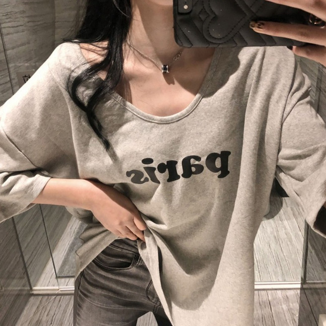 LADYSHARE 韓系寬鬆五分袖印花T恤 女裝上衣 圓領棉質 顯瘦遮肉百搭 多色 【G049】