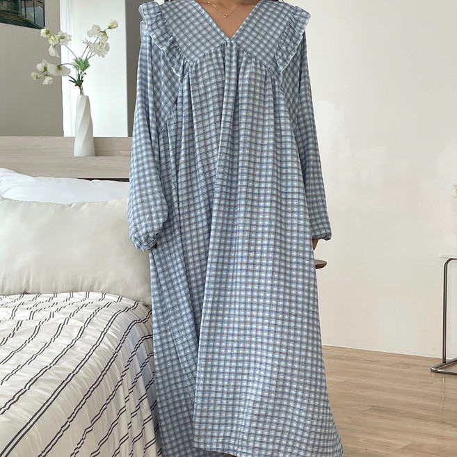 긴팔 여신 빅사이즈 감성 오버핏 파자마 홈웨어 원피스 44~120