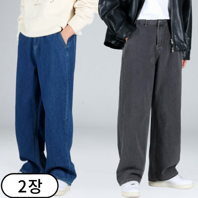 1+1 남자 빅사이즈 뒷 밴딩 데님 팬츠 세미 와이드 청바지 (6691-2)