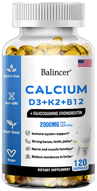 비건 칼슘 1200mg 비타민 D3 5000IU K2 + B12 - 뼈 강화 보충제 칼슘 - 비타민 D가 함유된 칼슘 - 남성과 여성을 위한 칼슘 보충제는 뼈 건강을 촉진합니다, 120캡슐-3병, 3개, 120정