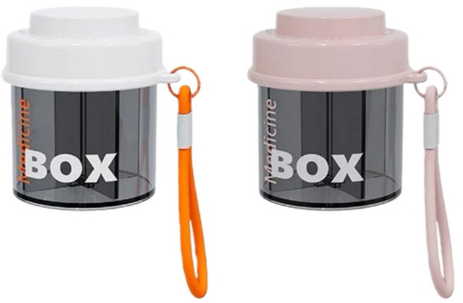 픽클리 휴대용 방수 4칸 반투명약통 알약케이스 핑크1+화이트1, 2개